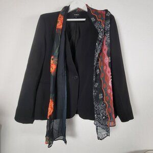 Desigual Womens Black Blazer Jacket with Handkerchief Size 44 One-Button